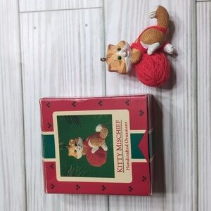 1985 Hallmark Kitty Mischief Handcrafted Ornament - Kitty With Yarn Ball